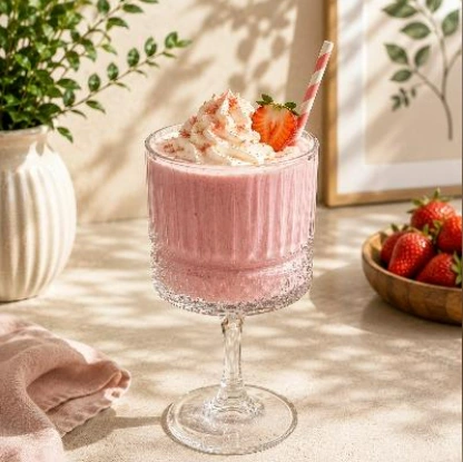 Çilekli pembe milkshake